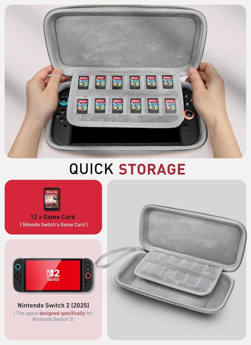 Mumba Slim Carrying Case for Nintendo Switch 2 2025, Hard Shell Protective Carry Bag with 12 Game Cart Slot, Light weight and Portable Travel Case with Dual Zipper and Wrist Strap (Red) - Image 2